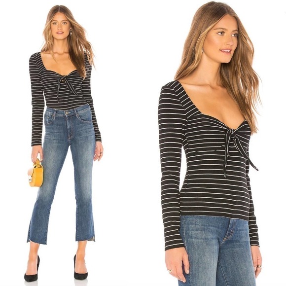 MINKPINK x REVOLVE Morgan Black and White Stripe Ribbed Top Size Medium - Picture 2 of 6